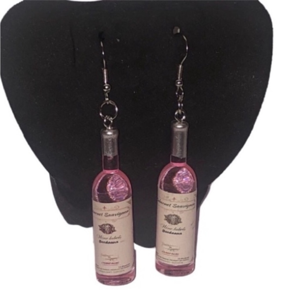 UNBRANDED Rose' Color Miniature Resin WINE BOTTLE Earrings